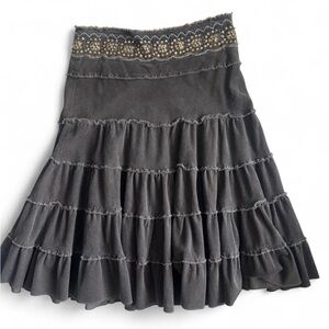 Rodeo-Ready Embellished Corduroy Ruffle Skirt — Size Large